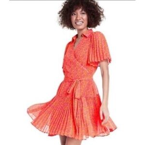 Alexis Orange Floral Collared Wrap Dress Sz M